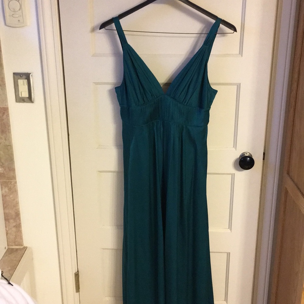 Green silk formal gown